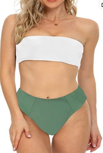 Photo 1 of 2CRAZY Women Bandeau Two Piece Bikini Swimsuits Strapless Top with High Cut Bottom Bathing Suit SIZE M 