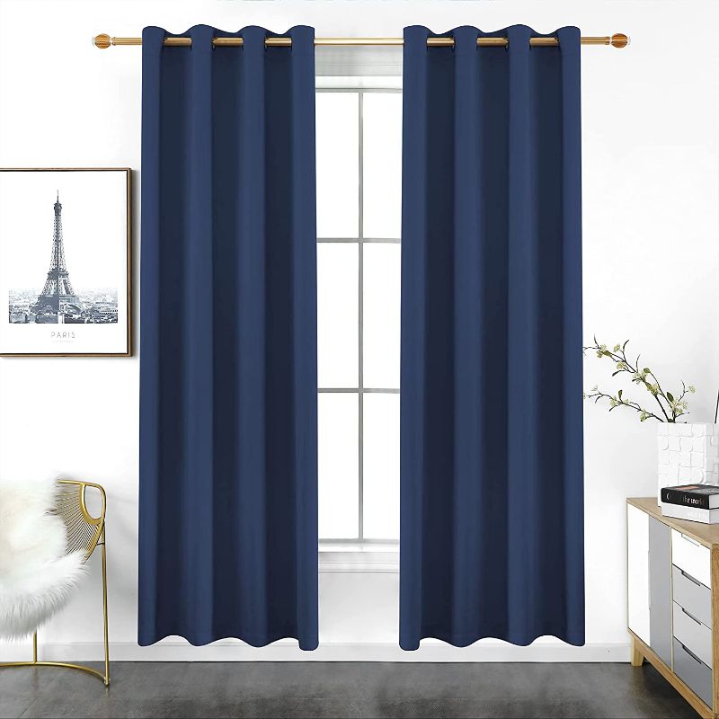 Photo 1 of YURIHOME Blackout Curtains for Room - Darkening Window Treatment Grommet Drapes for Bedroom Pack of 2 Panels, 52W x 63L, Navy Blue
