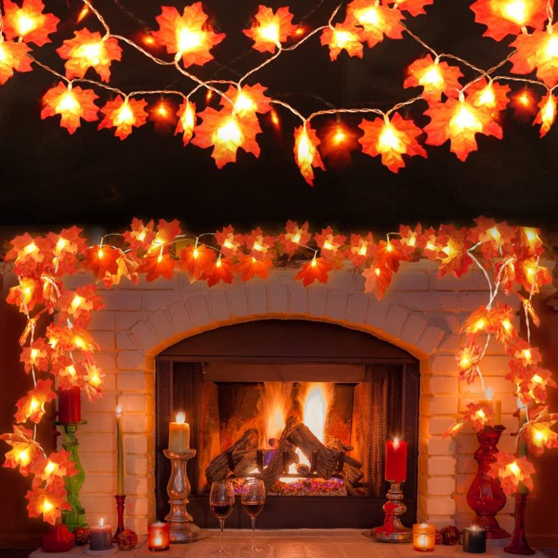 Photo 1 of 2Pack Thanksgiving Decoration Garland for Home, 9.8Ft Fall String Lights Maple Leaf Garland with Battery Operated, Waterproof Artificial Harvest Fireplace Halloween Christmas for Indoor Outdoor
