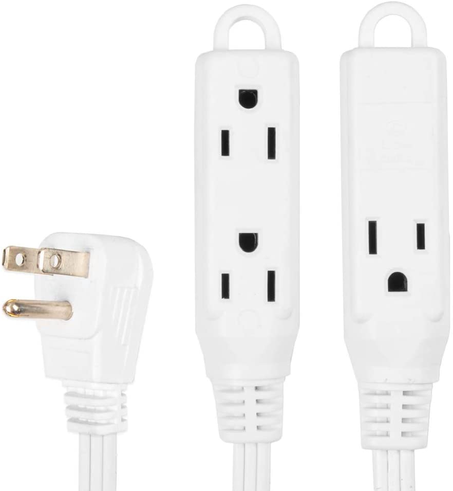 Photo 1 of 8 Ft Extension Cord with 3 Electrical Power Outlet - 16/3 Durable White Cable
