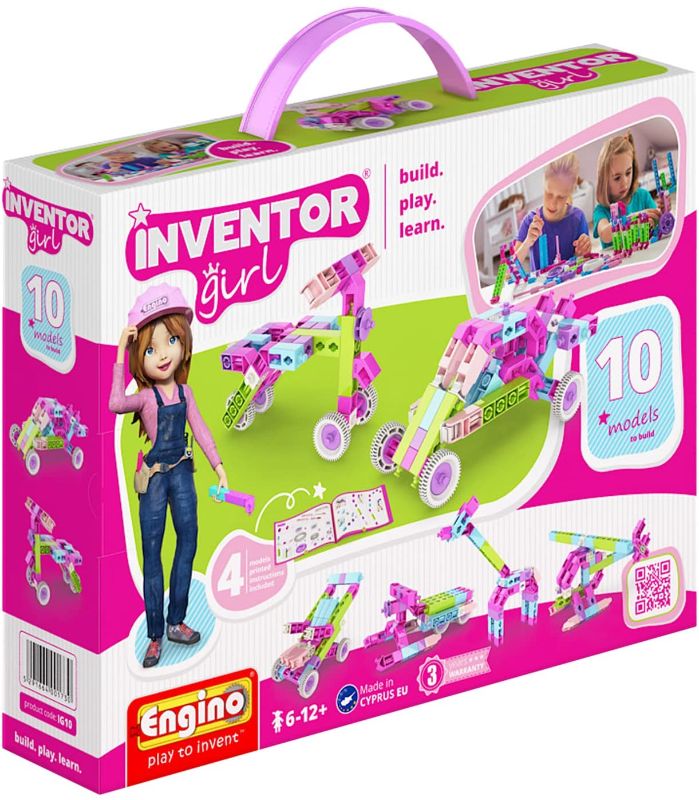 Photo 1 of Engino Inventor Girl 10, STEM Model Construction System, Build Stem Skills, 75 Parts, Parts Separating Tool Included, ENG-IG10 Toy
