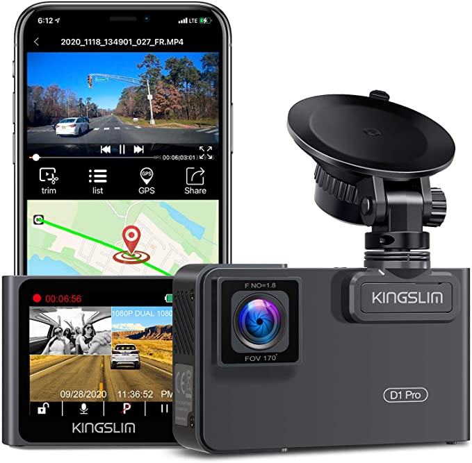 Photo 1 of Kingslim D1 Pro 2K Dash Cam Front and Inside with Wi-Fi GPS - 2K/1080P Dual Car Camera Driving Recorder, Super Night Vision with 340° Wide Angle, 24H Parking Monitor (No Card)