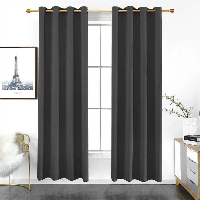 Photo 1 of YURIHOME Blackout Curtains for Bedroom, Noise Reducing Thermal Insulated Solid Ring Top Window Drapes, Pack of 2 Panels, 52W x 108L/ Dark Grey
