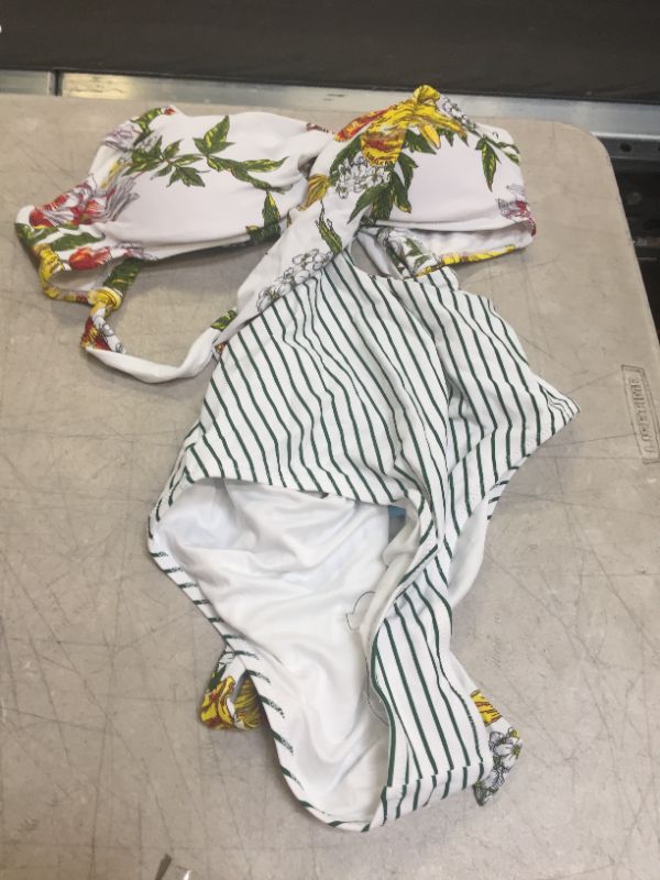 Photo 1 of CUPSHE White Floral And Stripe One Piece Swimsuit---MEDIUM---
