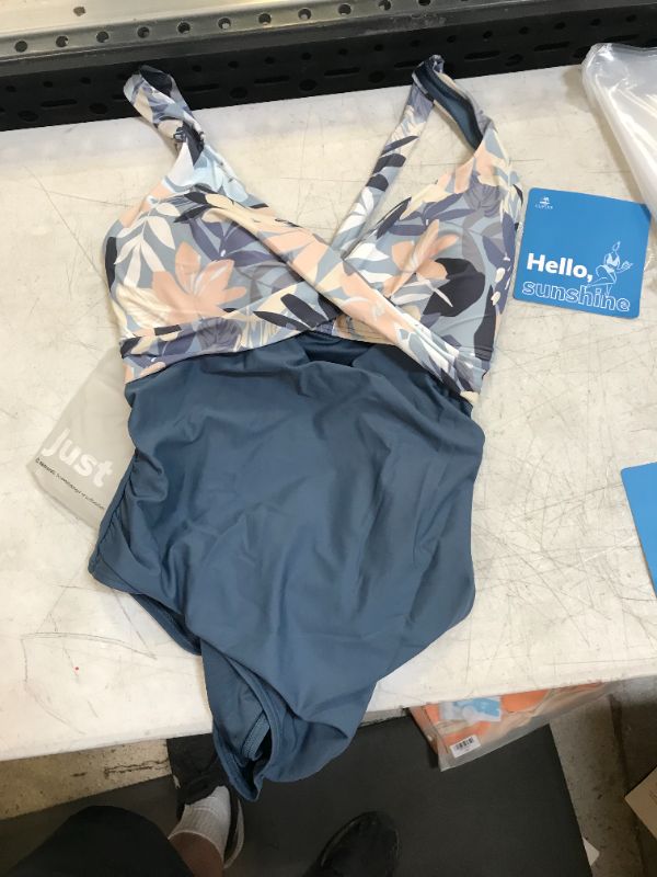 Photo 1 of Kirstin Floral Criss Cross Back Tie Plus Size One Piece Swimsuit sz 2X
