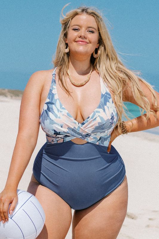 Photo 1 of Kirstin Floral Criss Cross Back Tie Plus Size One Piece Swimsuit sz 2X
