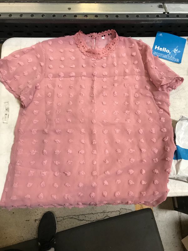 Photo 2 of Dresswel Women Plain Swiss Dots Jacquard Crochet Cutout Flutter Sleeve Blouse Top sz L
