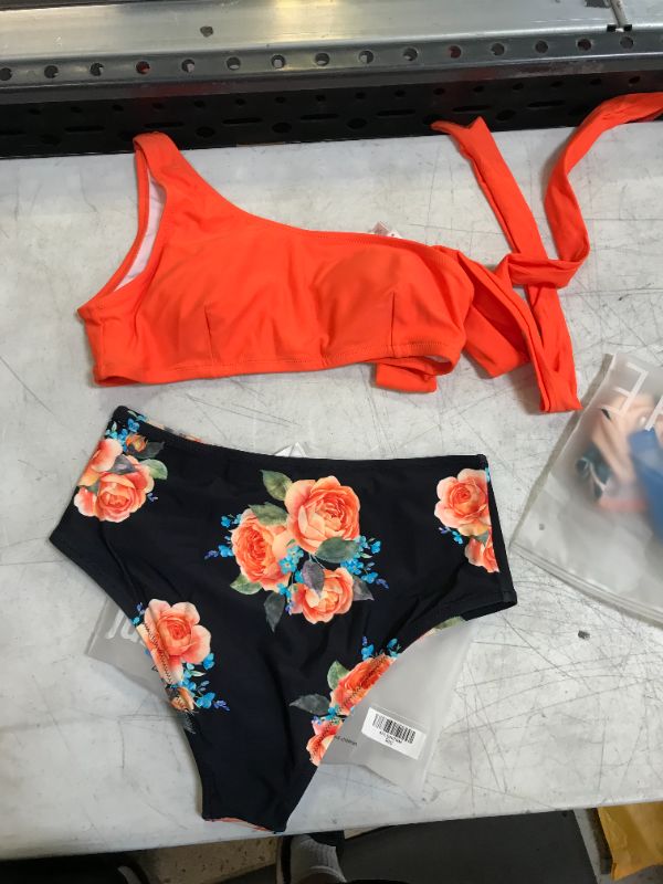 Photo 3 of Orange And Floral One Shoulder Tied Bikini sz M
