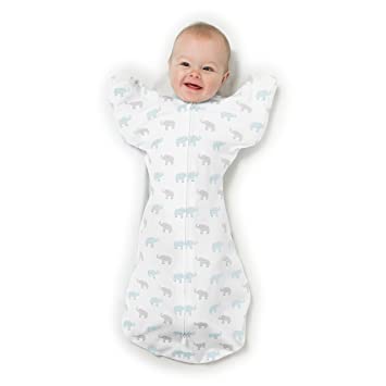 Photo 1 of Amazing Baby Transitional Swaddle Sack with Arms Up Half-Length Sleeves and Mitten Cuffs, Tiny Elephants, Blue, Medium, 3-6 Months (Parents’ Picks Award Winner, Easy Transition with Better Sleep)
