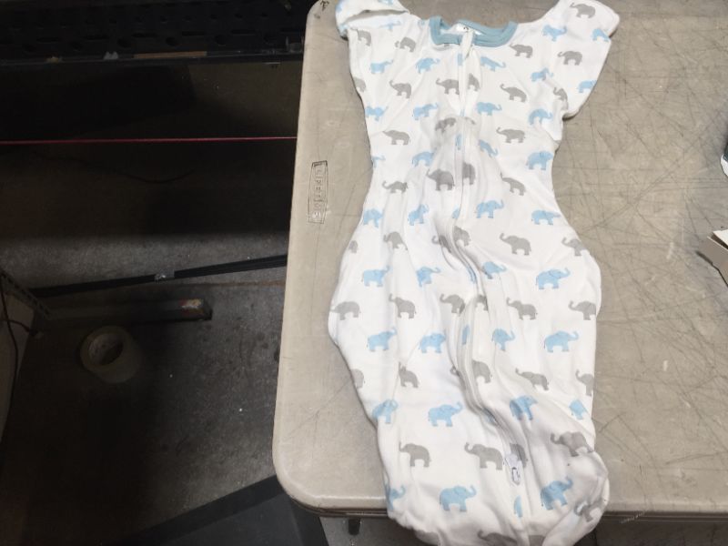 Photo 2 of Amazing Baby Transitional Swaddle Sack with Arms Up Half-Length Sleeves and Mitten Cuffs, Tiny Elephants, Blue, Medium, 3-6 Months (Parents’ Picks Award Winner, Easy Transition with Better Sleep)
