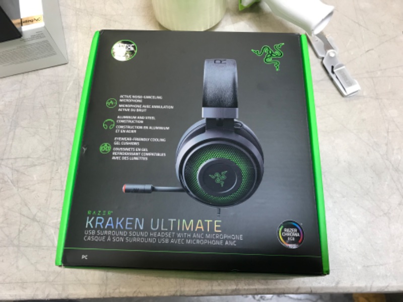 Photo 3 of Razer Kraken Ultimate RGB USB Gaming Headset: THX 7.1 Spatial Surround Sound - Chroma RGB Lighting - Retractable Active Noise Cancelling Mic - Aluminum & Steel Frame - for PC - Classic Black
