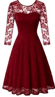 Photo 1 of JASAMBAC Women's Cocktail Party Wedding Guest A Line Red Lace Dress (XL)