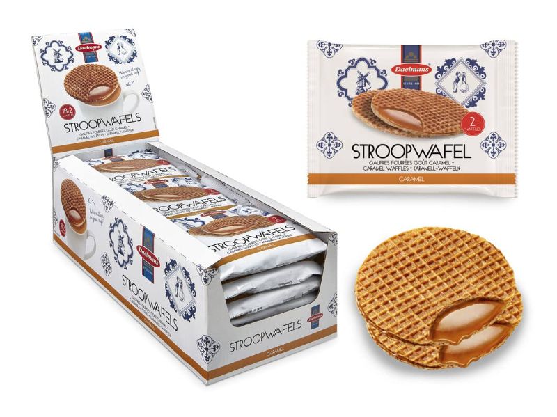 Photo 1 of DAELMANS Stroopwafels, Dutch Waffles Soft Toasted, Caramel, Office Snack, Jumbo Size, Kosher Dairy, Authentic Made In Holland, 15 2-pack Stroopwafels Per Box, 2.75oz each
