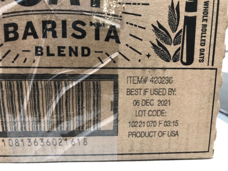 Photo 1 of Califia Farms - Oat Milk, Unsweetened Barista Blend, 32 Fl Oz (Pack of 6) | Shelf Stable | Non Dairy Milk | Creamer | Vegan | Plant Based | Gluten-Free | Non-GMO -- 2 BOXES, Best Before DECEMBER 06 2021