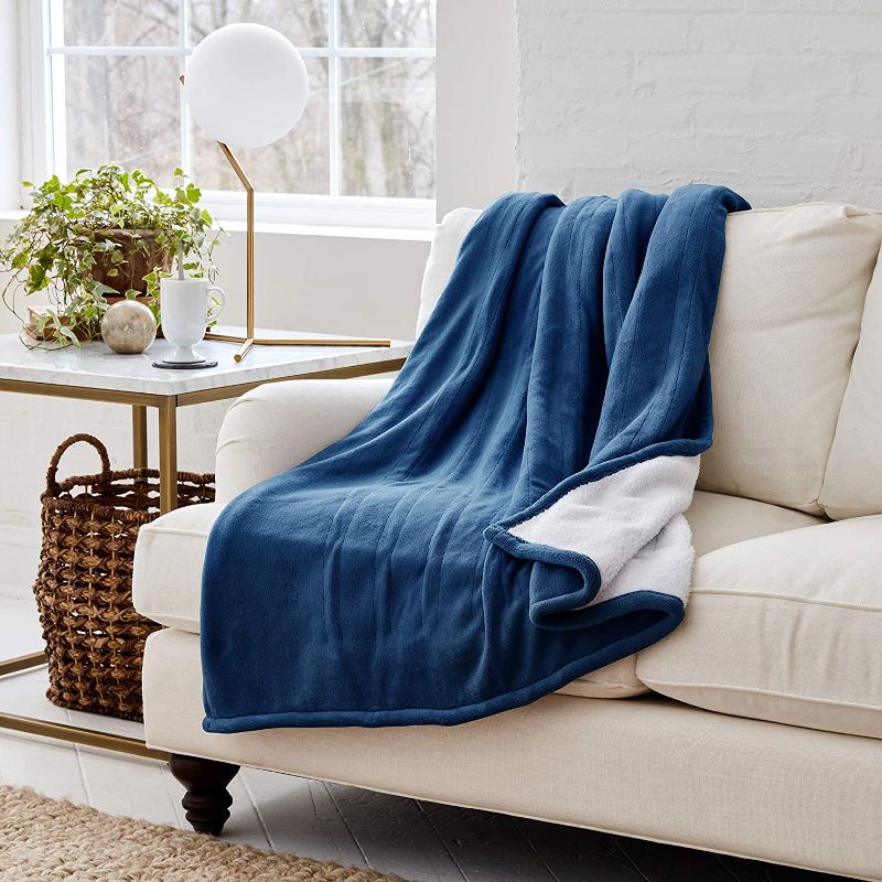Photo 1 of Eddie Bauer | Smart Heated Electric Throw Blanket - Reversible Sherpa - Hands Free Control -Wi-Fi Only (2.4GHz) - Compatible with Alexa, Google, iOS, Android - Indigo
