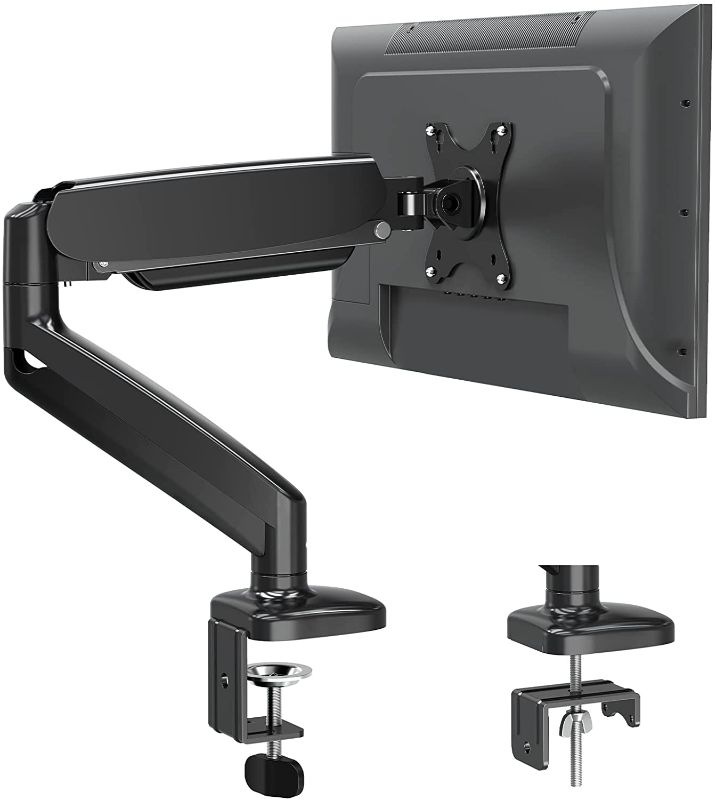 Photo 1 of MOUNTUP Single Monitor Desk Mount - Adjustable Gas Spring Monitor Arm, VESA Mount with C Clamp, Grommet Mounting Base, Computer Monitor Stand for Screen up to 32 inch, MU0004
