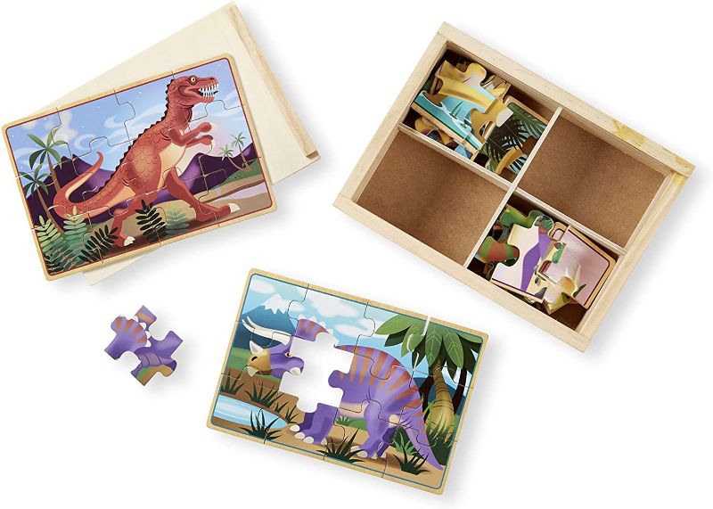 Photo 1 of Melissa & Doug Dinosaurs 4-in-1 Wooden Jigsaw Puzzles in a Storage Box (48 pcs)

