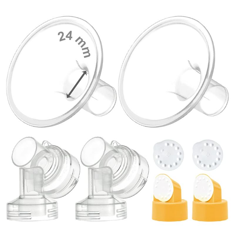 Photo 1 of Maymom MyFit Flange Set, Two-Piece Breast Shield (24mm Medium) Connector Valve Membrane Compatible with Medela Breast Pumps (Pump in Style Advanced, Lactina, Symphony) Not Original Medela Pump Parts
