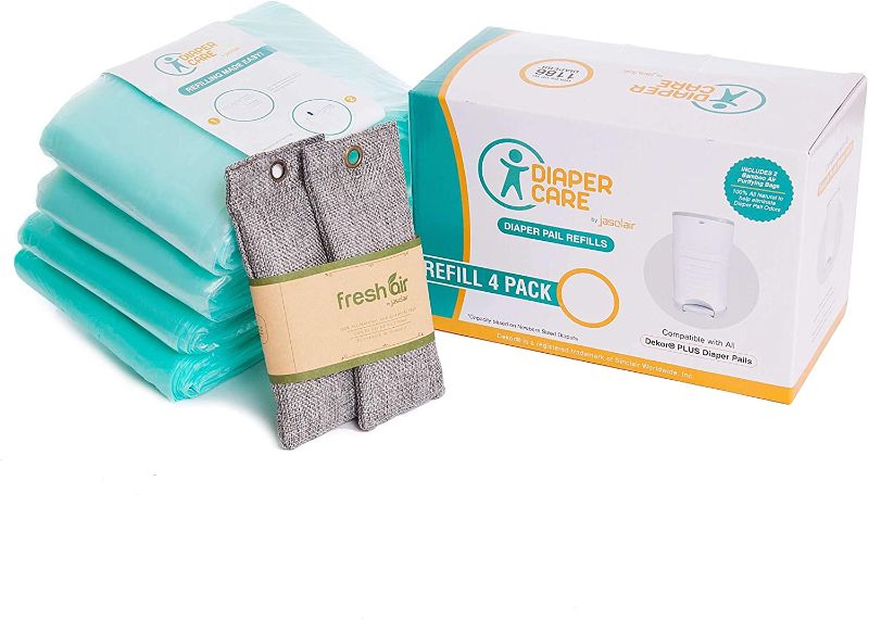 Photo 1 of 4 Pack Diaper Refill Liners – Compatible with Dekor PLUS Refill - Disposable Diaper Pail Liners Hold Up To 2372 Diapers – Baby Scented Refills with Natural Bamboo Charcoal Smell Eliminator Bags
