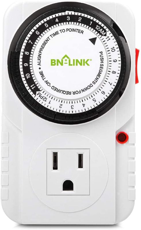 Photo 1 of BN-LINK 24 Hour Plug-in Mechanical Timer Grounded Aquarium, Grow Light, Hydroponics, Pets, Home, Kitchen, Office, Appliances, UL Listed 125VAC, 60 Hz, 1875W, 15A, 1/2HP (1)
