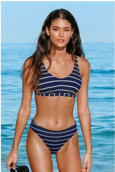 Photo 1 of Callie Striped Lace Up Bikini--size medium --2 piece