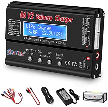 Photo 1 of HTRC LiPo Charger RC Balance Fast Charger Discharger 1S-6S AC/DC B6V2 Digital Battery Pack Charger for NiCd Li-ion Life NiMH LiHV PB Smart Batteries (Black)