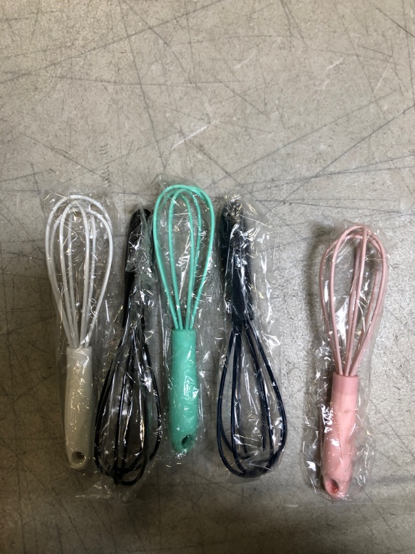 Photo 2 of 5 Pcs Silicone Whisk for Cooking - Mini Whisk Stainless Steel Dough Whisk, Non Stick Hand Tiny Balloon Wire Whisk, Milk egg Frother for Blending Whisking Beating Stirring Baking
