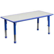 Photo 1 of 23.625''W x 47.25''L Rectangular Blue Plastic Height Adjustable Activity Table Top ONLY  ---MISSING LEGS----

