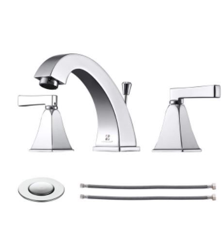 Photo 1 of Chrome Widespread Bathroom Faucet with Drain Assembly