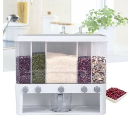 Photo 1 of 10L Kitchen Dry Food Dispenser Wall Mounted Cereal Rice Dispenser Container (5-in-1, with cup)
