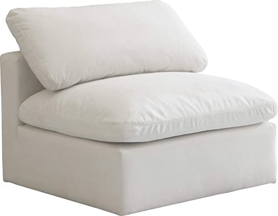 Photo 1 of Meridian Furniture Plush Collection Modern | Contemporary Velvet Upholstered Cloud Modular Down Filled Overstuffed Chair, Armless, Cream