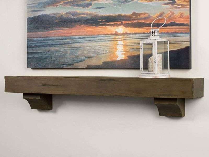 Photo 1 of Breckenridge Distressed Wood Mantel Shelf - Grey Rustic 60 Inch Beautiful Wooden Rustic Shelf - Includes Corbels Perfect for Electric Fireplaces and More! Mantels Direct
