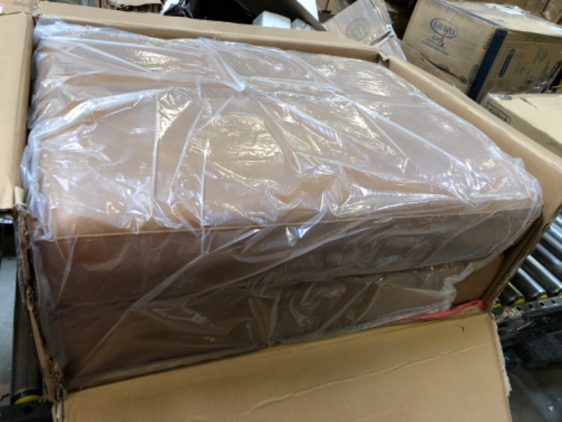 Photo 1 of Amazon Brand – Rivet Sloane Mid-Century Modern Leather Ottoman, 31.9"W, Caramel
