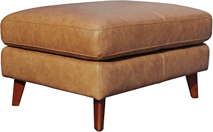 Photo 1 of Amazon Brand – Rivet Sloane Mid-Century Modern Leather Ottoman, 31.9"W, Caramel
