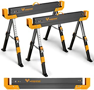 Photo 1 of WORKESS Sawhorse with adjustable height (24-32 in),1300 LB Capacity Table Stand with Portable Folding Legs and Easy Grip Handle, Heavy Durable Steel Construction- (WK-HPP) 2 Pack
