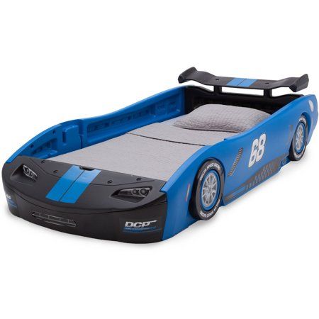 Photo 1 of Delta Children Turbo Race Car Twin Bed, Blue
