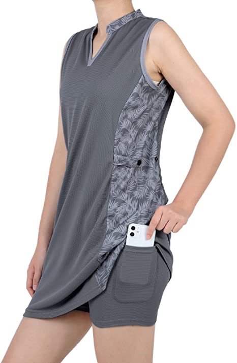 Photo 1 of ANIVIVO Women Tennis Golf Dress Set, Women Golf Dress Sleeveless with Shorts Pockets & Sports Workout Dress V-Neck
