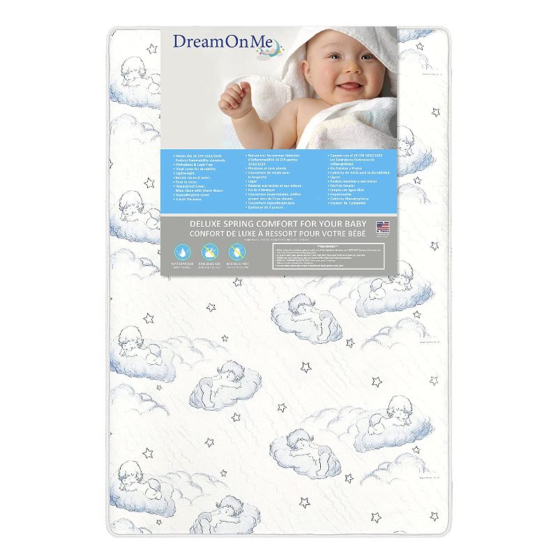 Photo 1 of Dream On Me, Star-Burst 3" Spring Coil Portable Crib Mattress I Waterproof I Green Guard Gold Certified I 10 Years Manufacture Warranty I Dual-Sided Mattress I Vinyl Cover I Made In The U.S.A I Mini Crib Mattress
