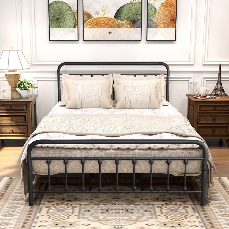 Photo 1 of DUMEE Metal Queen Bed Frame with Headboard and Footboard Farmhouse Platform Bed Frame Queen Size Under Bed Storage No Box Spring Needed, Textured Black
Box Damaged During Shipping