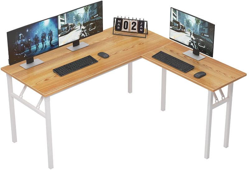 Photo 1 of Need L Shaped Desk, Folding Computer Desk, 55 inches x 55 inches L Desk for Home Office, One-Step Assembly Foldable Table, Teak and White AC11BW-140
Box Damaged During Shipping