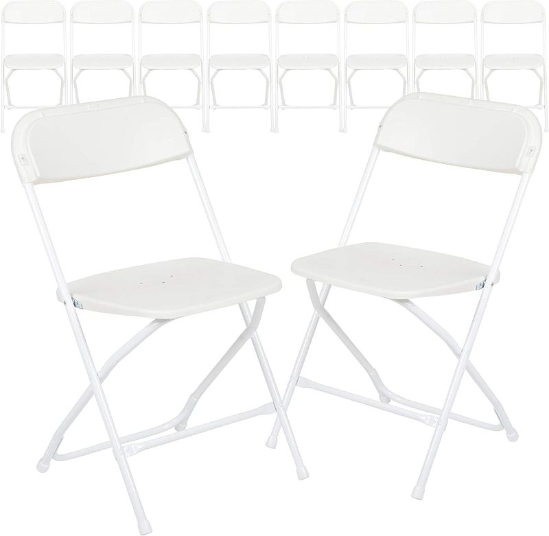 Photo 1 of Flash Furniture Hercules™ Series Plastic Folding Chair - White - 10 Pack 650LB Weight Capacity Comfortable Event Chair-Lightweight Folding Chair
