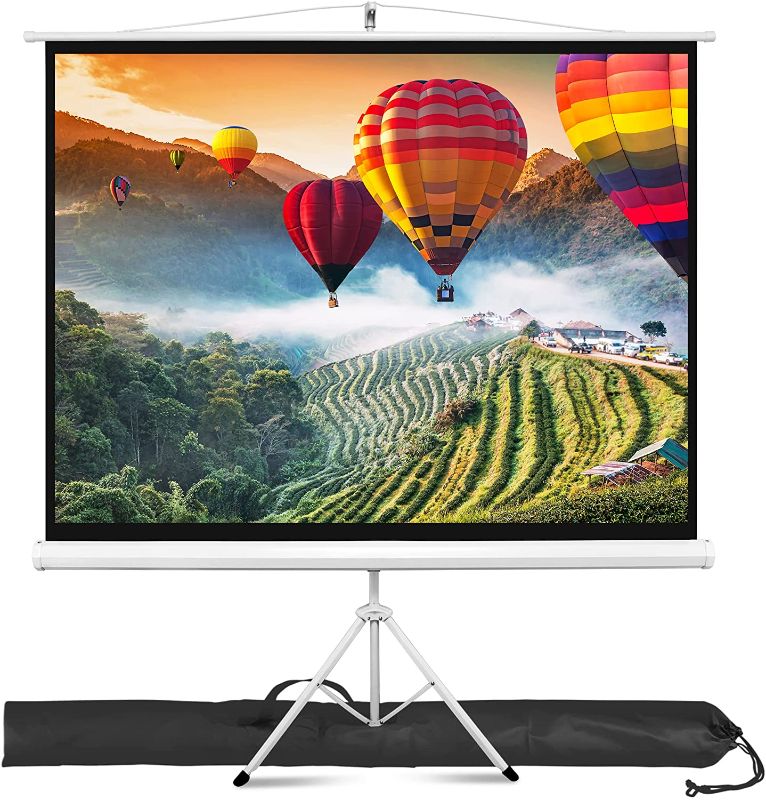 Photo 1 of Upgraded Pyle 72" Projector Screen with Floor Standing Portable Fold-Out Roll-Up Tripod Manual, Mobile Movie Screen, Home Theater Cinema Wedding Party Office Presentation, Quick Assembly PRJTP72
