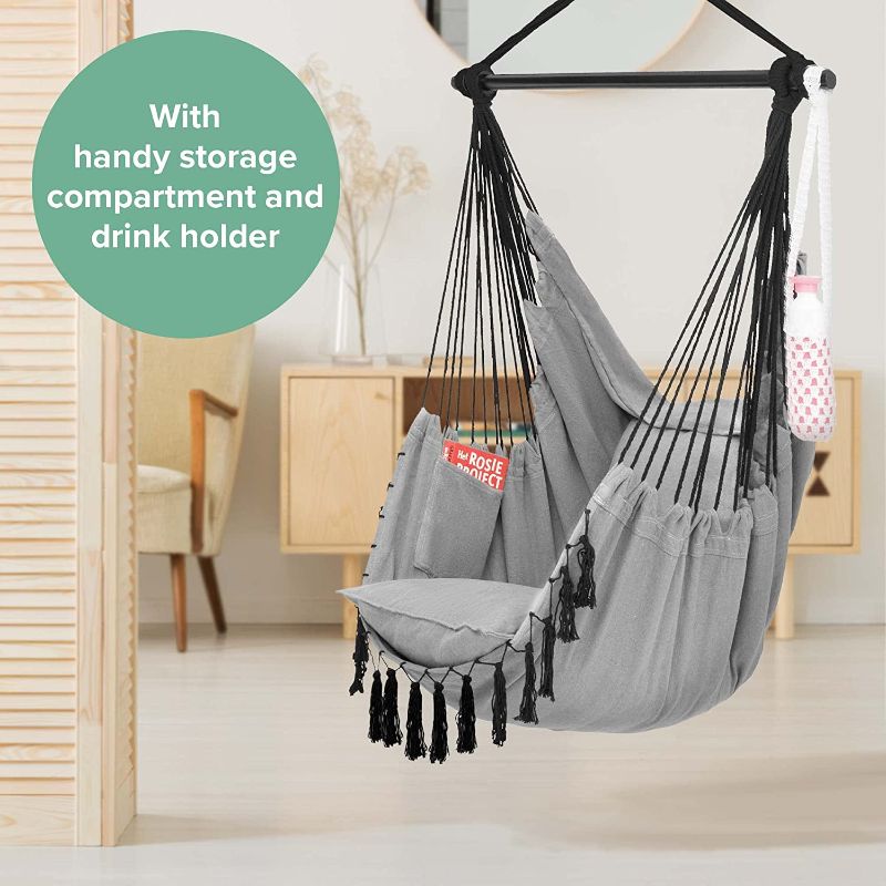 Photo 1 of VITA5 Hanging Chair for Peaceful Relaxation - Sturdy & Safe Hammock Chair - Stylish Boho Hanging Chair for Bedroom Decor - Easy to Assemble Hammock Swing - Comfy Padded Hanging Swing - Swinging Chair
