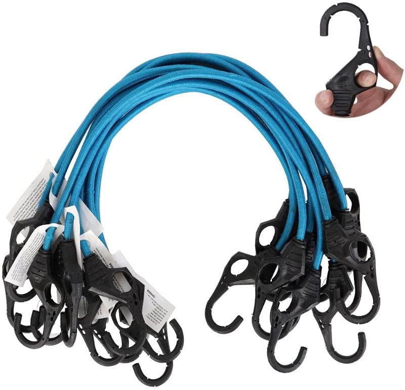 Photo 1 of 10 Pack Bungee Cords with Finger-Hole Hooks Ensures 3-Time Strength, Comes in A Zippered Storage Bag, Elastic from 24 to 36 Inches, for Cargos