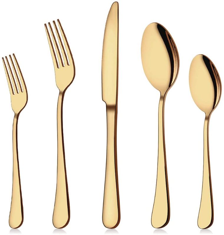 Photo 1 of Gold Silverware Set, 20-Piece Flatware Set Aisoso Stainless Steel Cutlery Kitchen Utensil Set Tableware Service for 4
