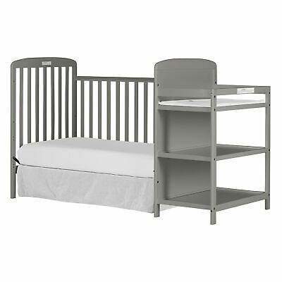 Photo 1 of 4-IN-1 BABY CRIB WITCHANGING TABLE FULL SIZE STEEL GREY COLORED ---MINOR WOOD CHIPS IN CORNERS --- RAZOR DAMAGE TO CUSHION