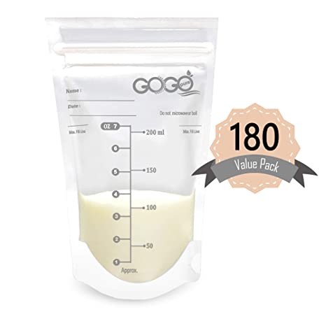 Photo 1 of 180-Pack Breastmilk Storage Bags - 7 oz, Pre-Sterilized, BPA-Free, Leak-Proof, Double-Zip, Self-Parking, for Refrigeration and Freezing ---- Factory Sealed Box 