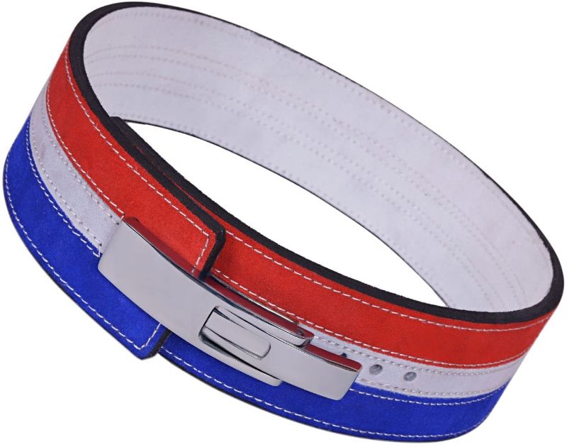 Photo 1 of 10MM Weight Power Lifting Leather Lever Pro Belt Gym Training Red,White & Blue
