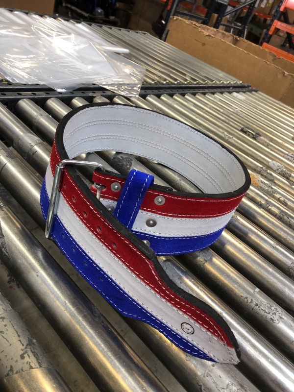 Photo 2 of 10MM Weight Power Lifting Leather Lever Pro Belt Gym Training Red,White & Blue