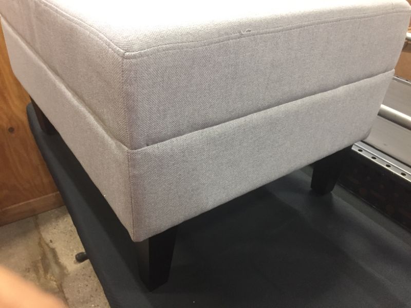 Photo 2 of 29in W X 24in D X 12in H LIGHT GRAY FABRIC OTTOMAN WITH BROWN WOODEN LEGS